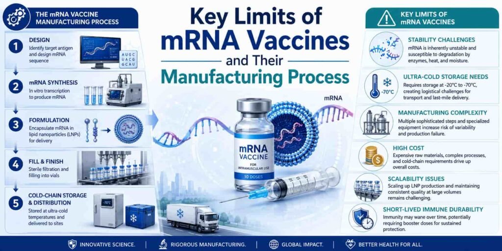 Key Limits of mRNA Vaccines and Their Manufacturing Process