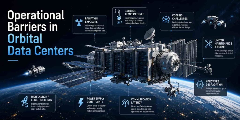 Operational Barriers in Orbital Data Centers